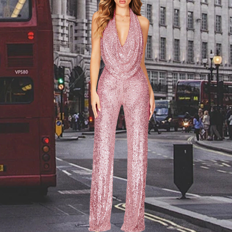 Damer Glitrende Jumpsuit med V-hals Stilla
