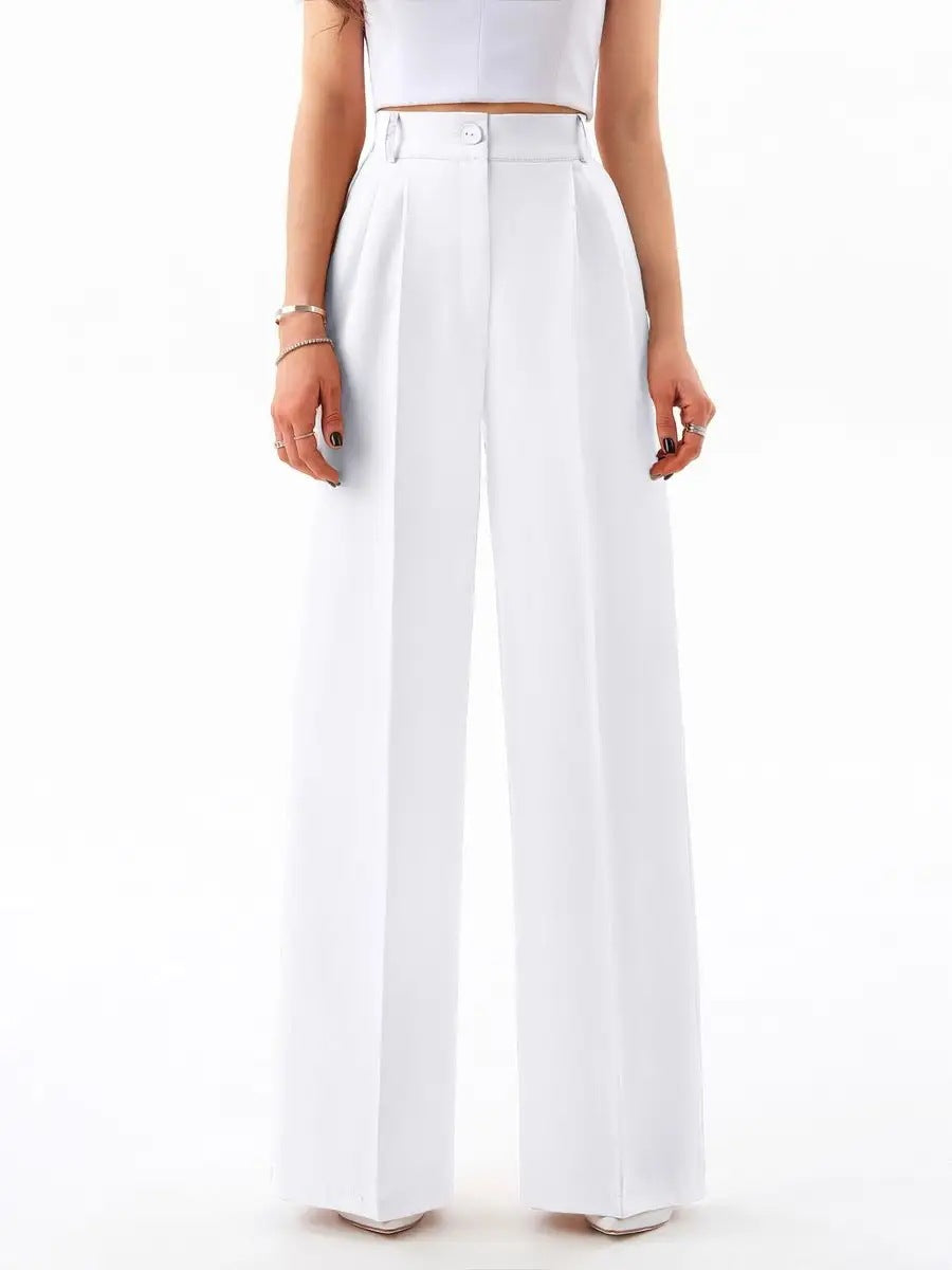 Dame elegant indpakningsoverdel med voluminøse ærmer og højtsiddende palazzo-bukser Stilla