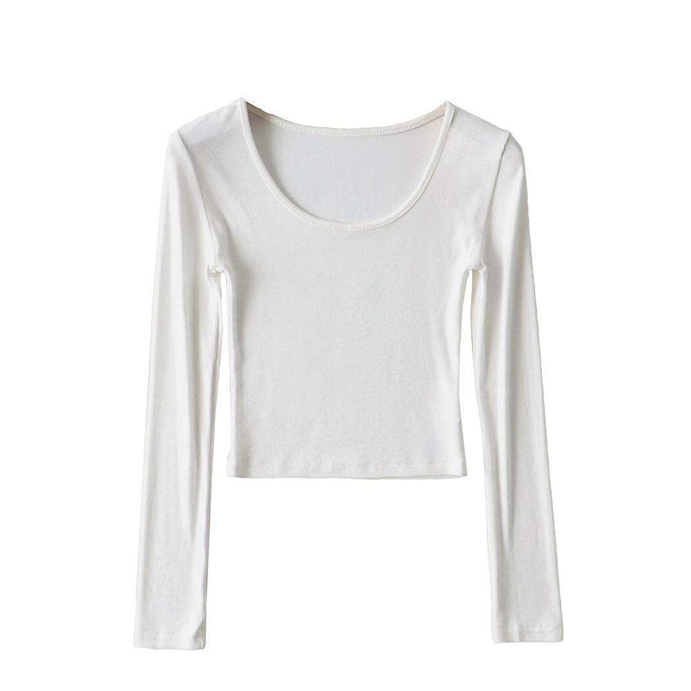 Dame afslappet langærmet cropped shirt med rund udskæring og figursyet snit Stilla