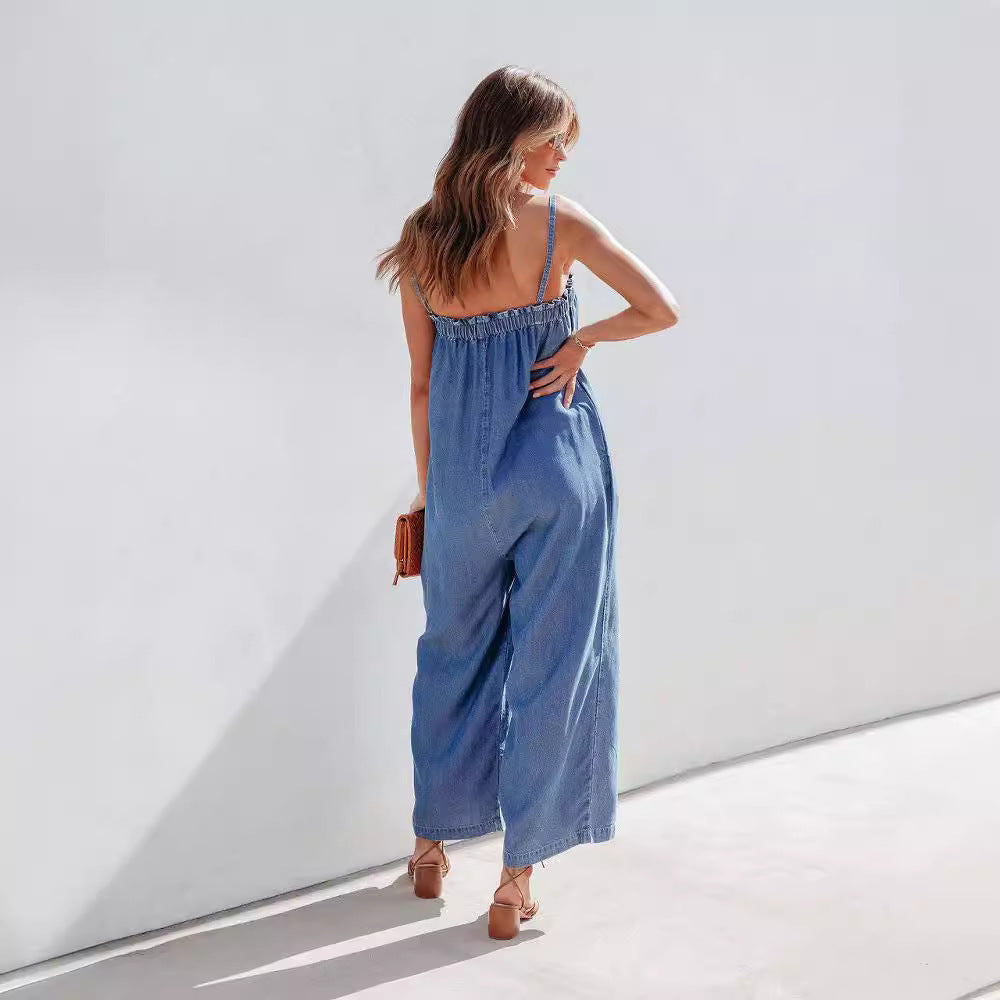 Dame Relaxed Fit Denim Jumpsuit med justerbare stropper Stilla