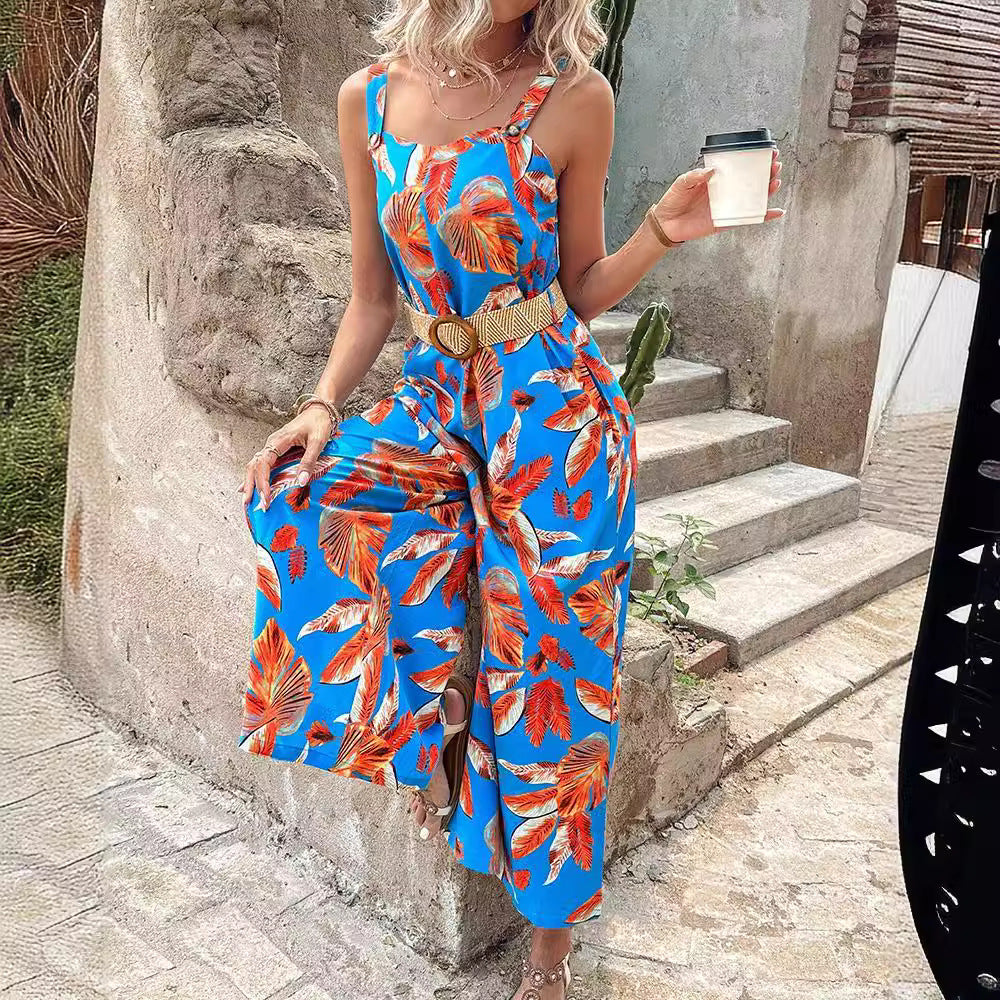 Dame Tropisk Print Maxi Jumpsuit Stilla