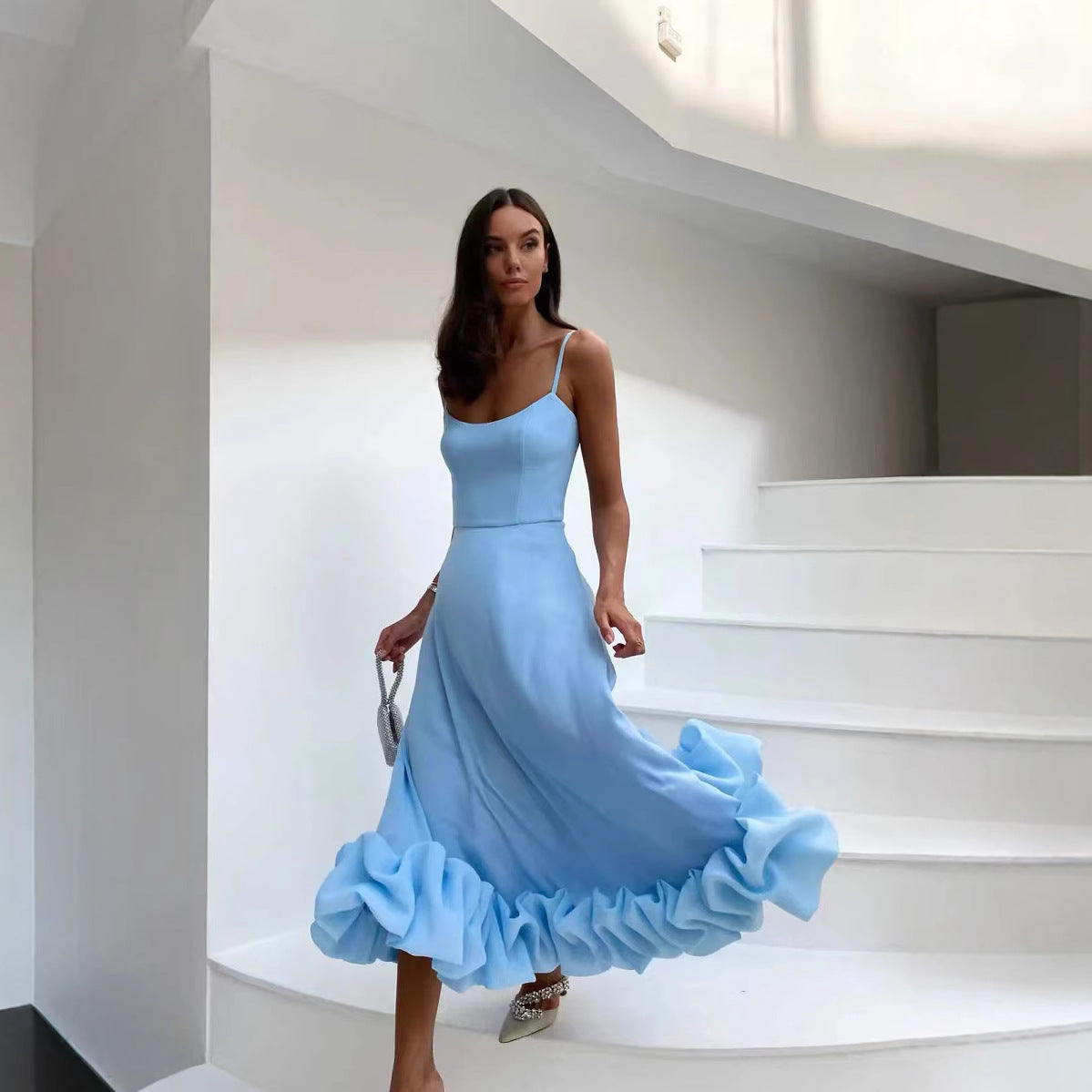 Dame A-formet sommerkjole med flæsekanter Stilla