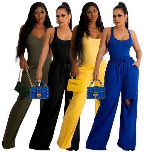 Dame Sporty Jumpsuit med høj talje og innovativ slidsdesign Stilla