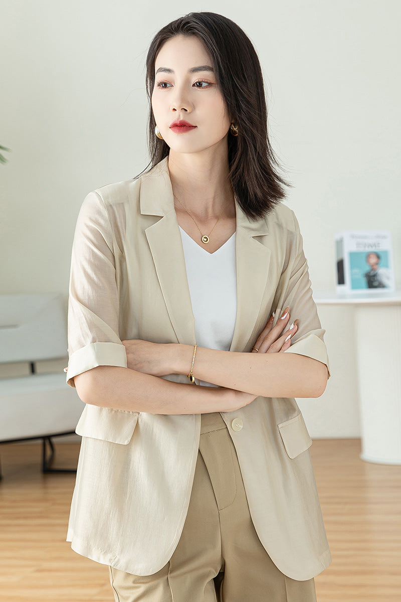 Dame afslappet blazer med halvlange ærmer og praktiske lommer Stilla