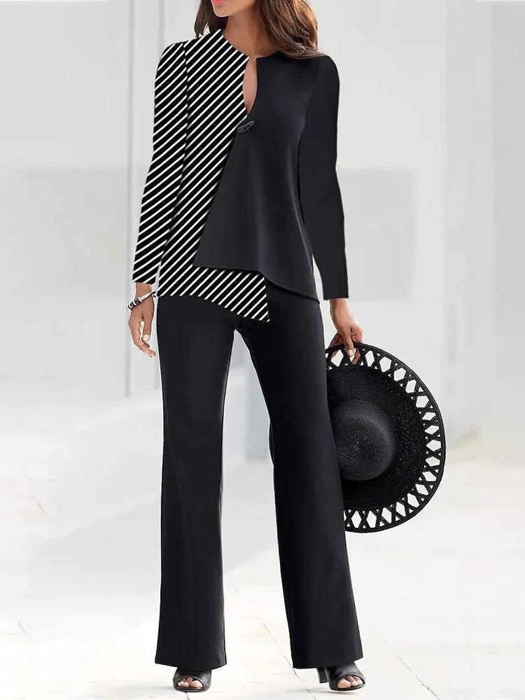 Dame elegant jumpsuit med asymmetrisk snit og lange ærmer Stilla
