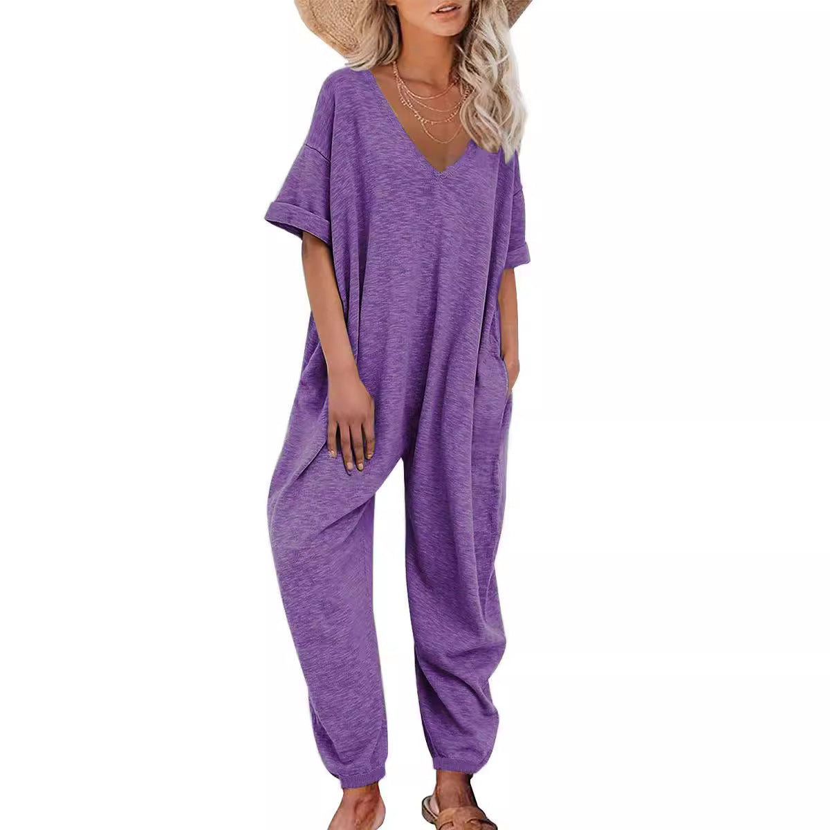 Dame Oversized Jumpsuit med dyb V-hals og afslappede lommer Stilla