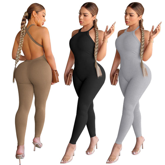 Dame stilfuld rib jumpsuit med dyb rygudskæring og figursiddende snit Stilla