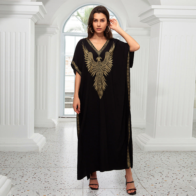Dame elegant Kaftan med kunstnerisk ørnedesign Stilla