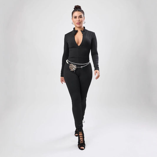 Dame figursyet Jumpsuit med ståkrave og lynlås Stilla