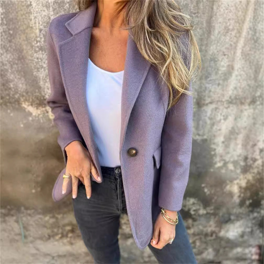 Dame Elegant Blazer med varmt fleece-stof og praktiske lommer Stilla
