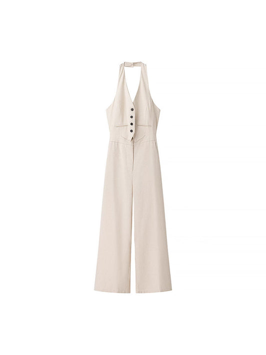 Dame jumpsuit med elegant V-udskæring og raffinerede knapdetaljer Stilla