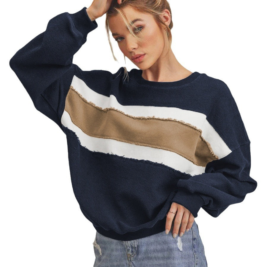 Dame afslappet oversized sweater med moderigtigt stribemønster og blødt materiale Stilla