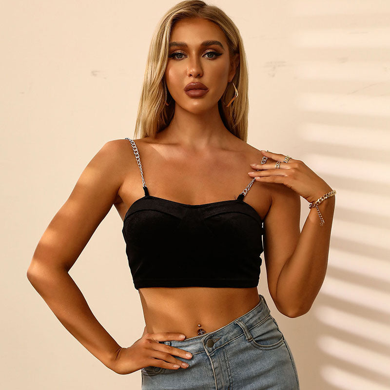 Dame Cropped Top med dekorative kædetrækkere og figursyet snit Stilla