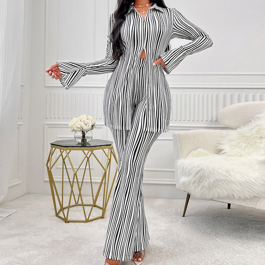 Dame elegant jumpsuit med iøjnefaldende striber og udskåret overdel Stilla