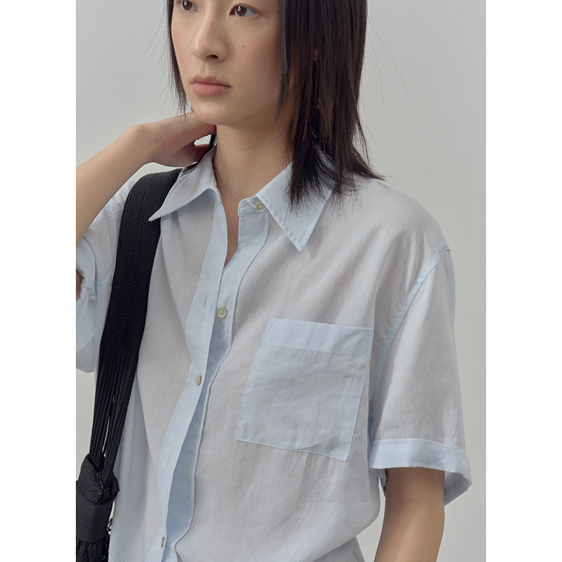 Dame afslappet kortærmet skjorte med oversized snit og brystlomme Stilla