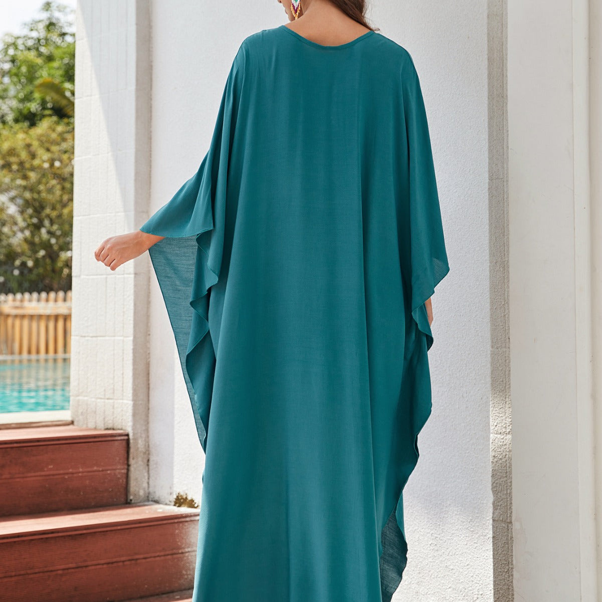 Dame Elegant Kaftan Kjole med V-udskæring og Falde detaljer Stilla