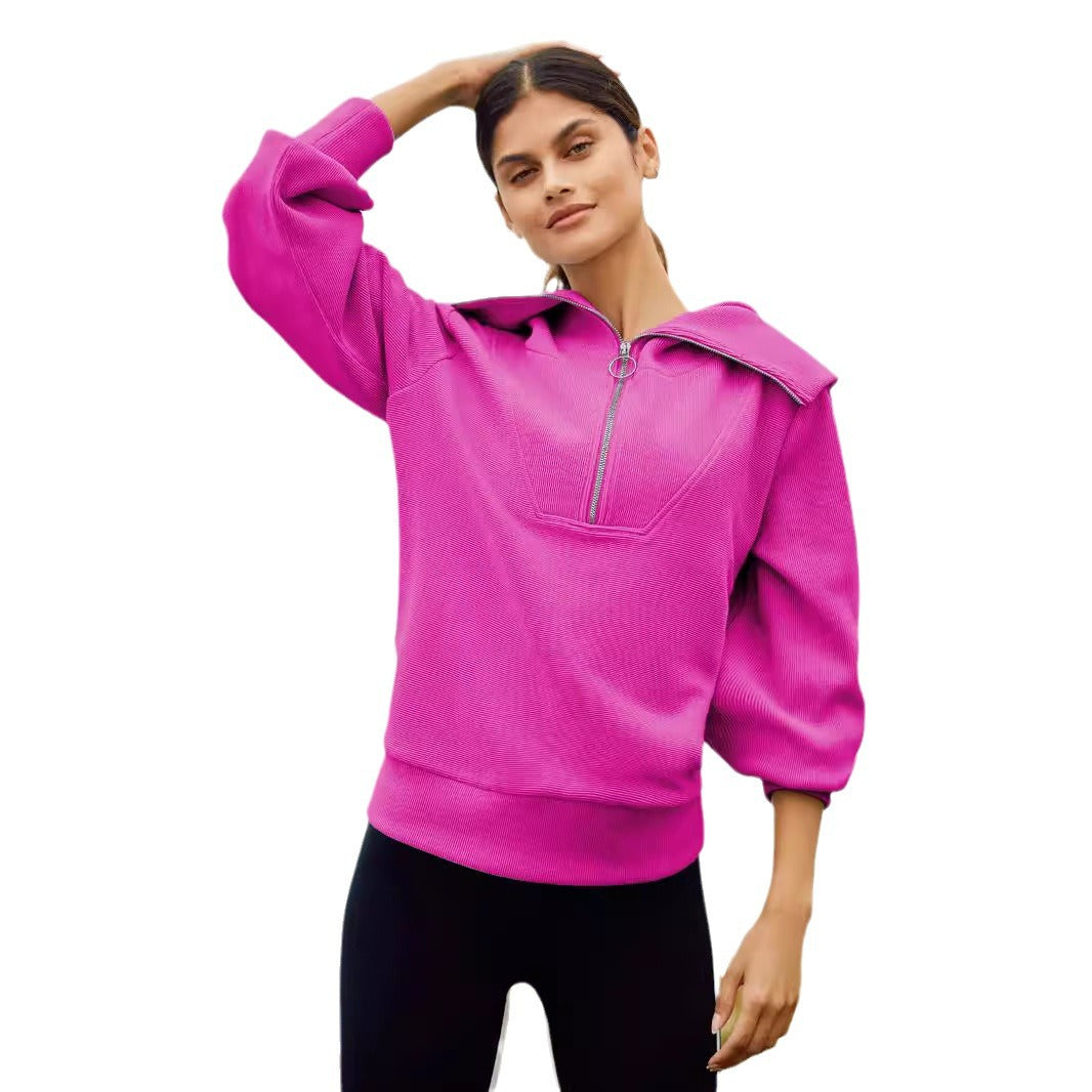 Dame moderigtig oversized sweater med høj krave og lynlås Stilla