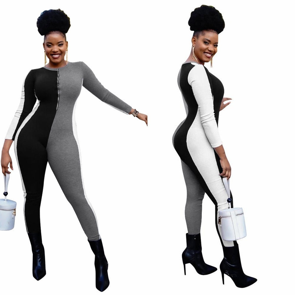 Dame Komfortabel Langærmet Jumpsuit med Lynlås Stilla