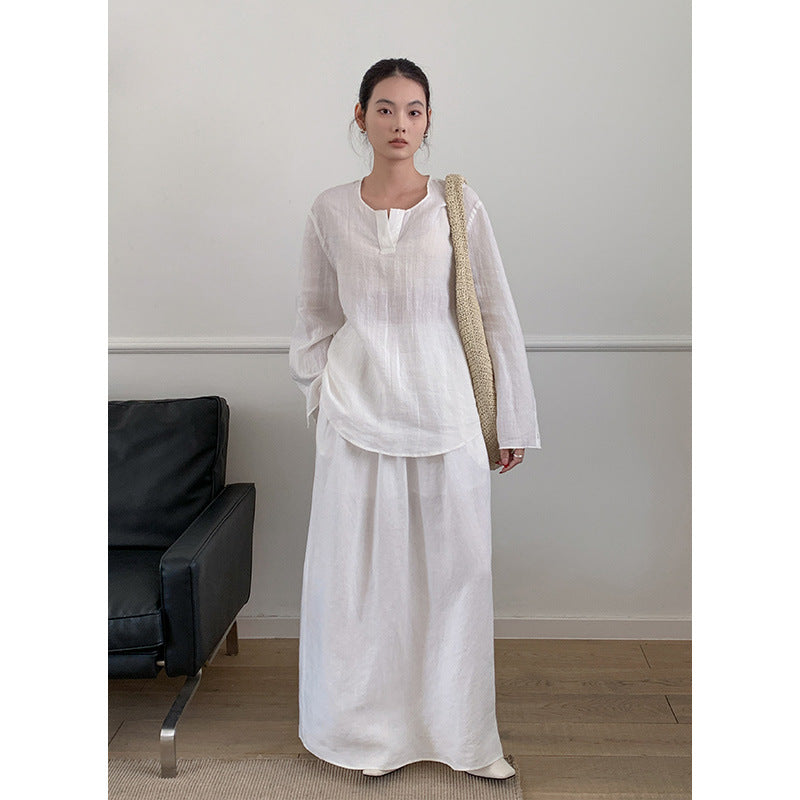 Dame afslappet hør maxiskørt med elastisk talje og høj silhouette Stilla