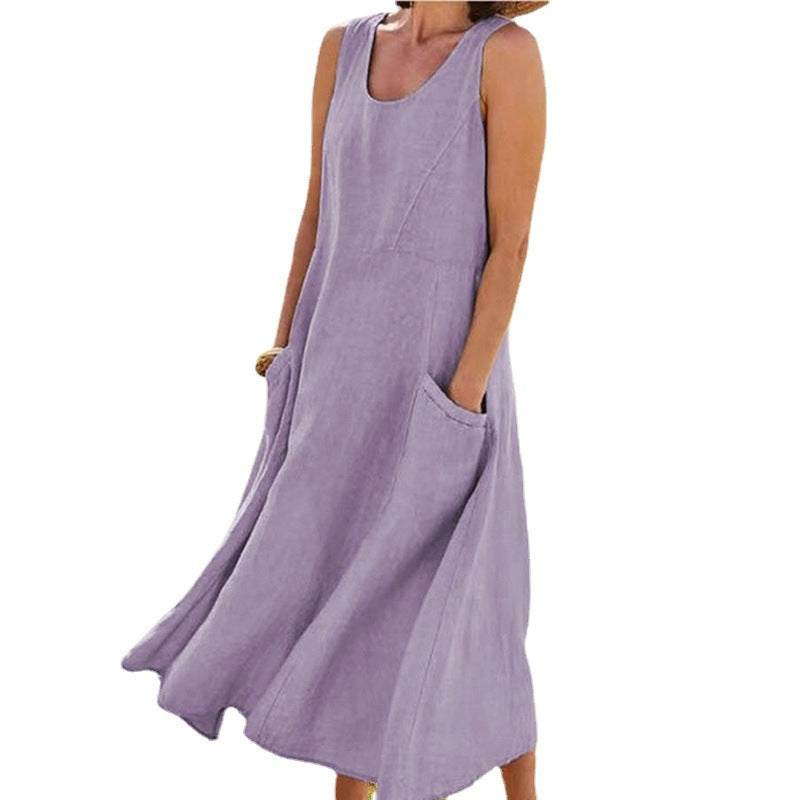Dame afslappet sommertkjole med lommer og uden ærmer Stilla