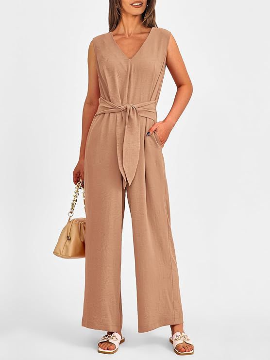 Dame Jumpsuit med elegant V-halsudskæring og bælte Stilla