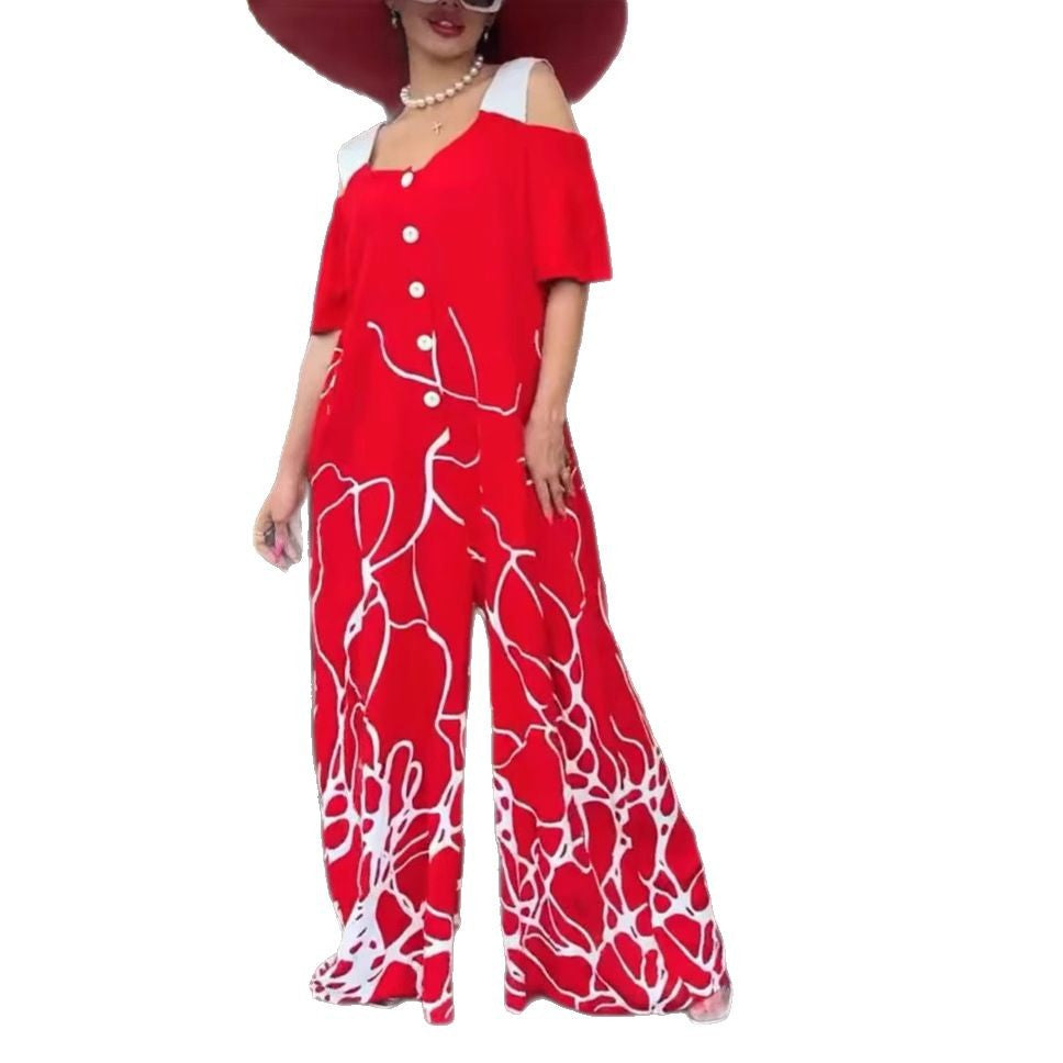 Dame jumpsuit med elegant snit og kreativt grafisk mønster Stilla