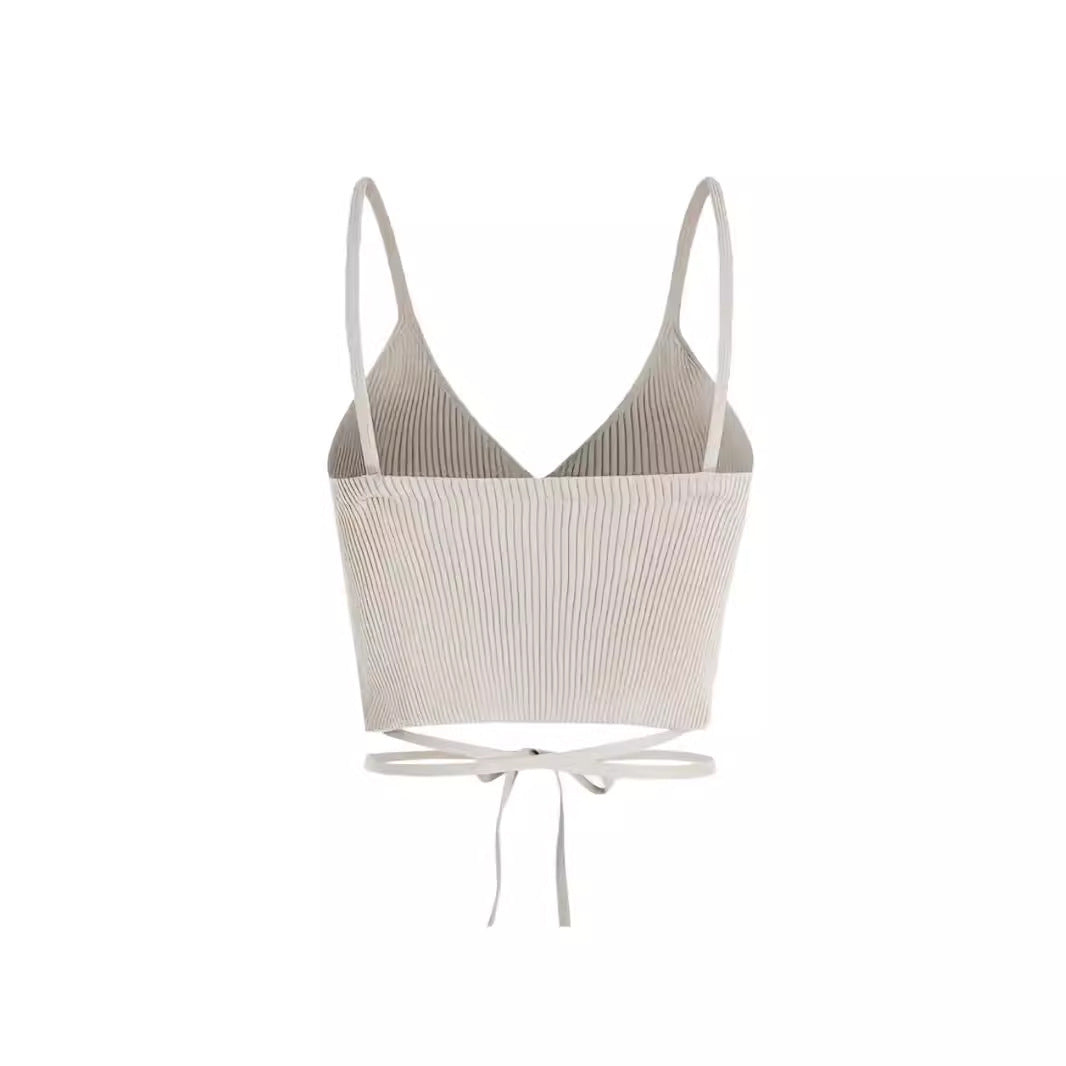 Dame cropped skære top med V-hals og bindebælte Stilla