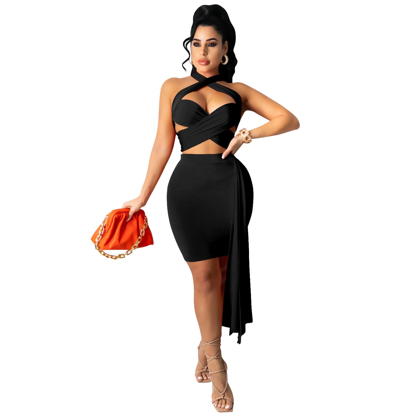 Dame Cut-Out Minikjole med asymmetrisk design og elegant indpakningsdetalje Stilla