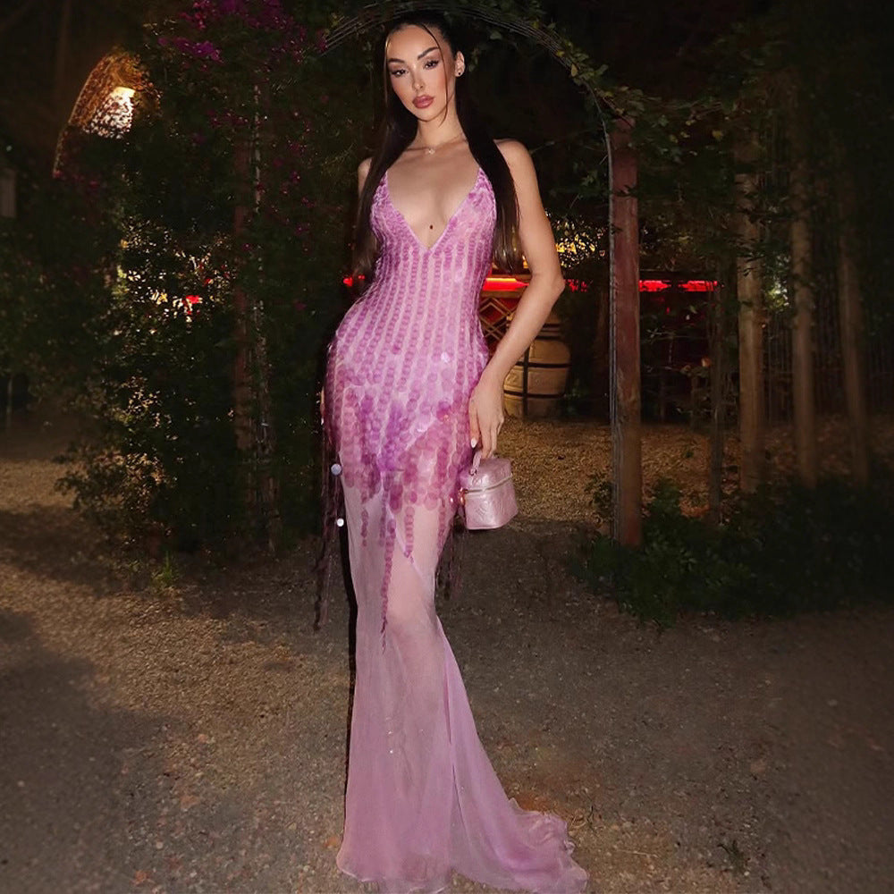 Dame Elegant Chiffon Mini Kjole med transparente accenter Stilla