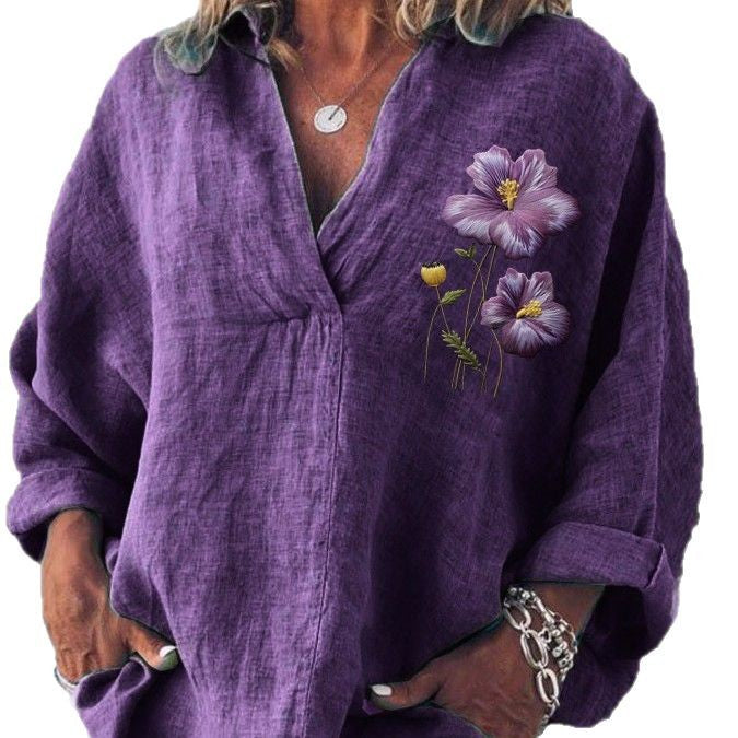 Dame afslappet og stilfuld bluse med blomsterapplikationer Stilla