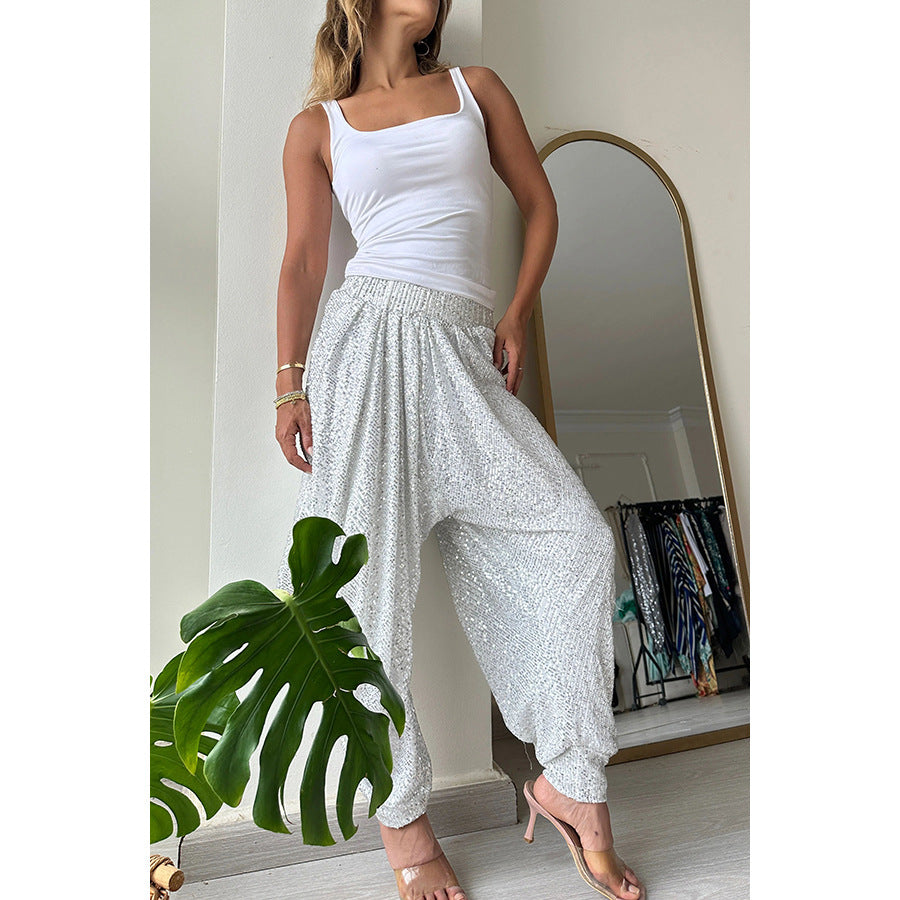 Dame Elegant Bukser med Glitterdetaljer og afslappet snit Stiila