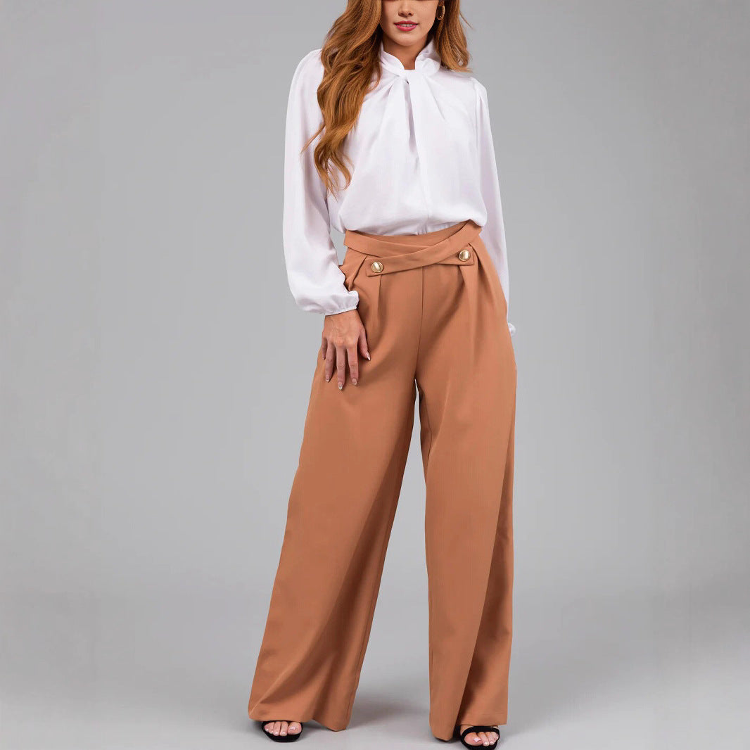 Dame elegant brede bukser med høj talje og sidelukninger Stilla