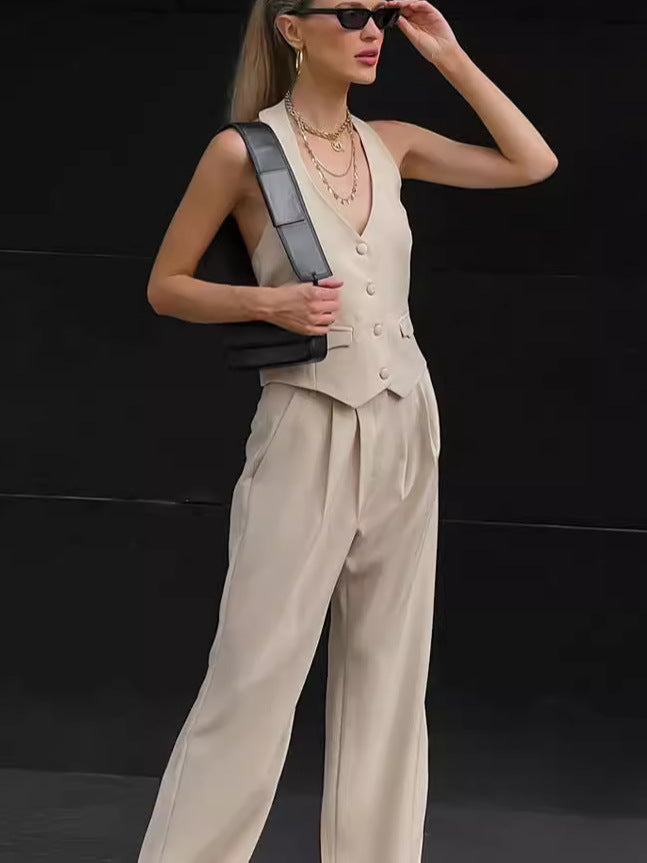 Dame Elegant Blazer med Bukse-Sæt og Høj Talje Stilla