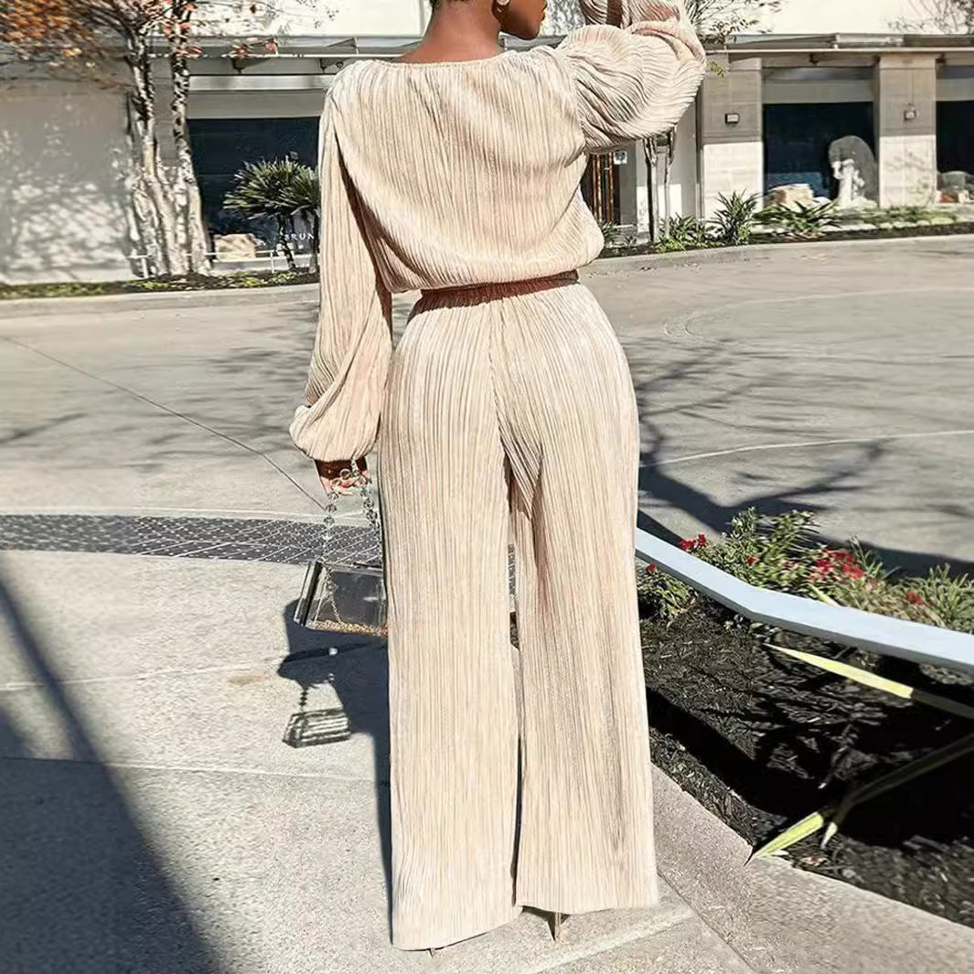 Dame Elegant plisseret jumpsuit med voluminøse ærmer og bredt ben Stilla