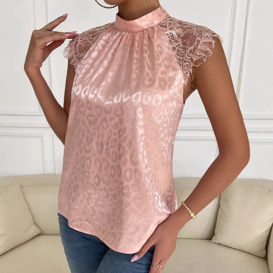 Dame dameskjorte med spidsærmer og skinnende leopardmønster Stilla