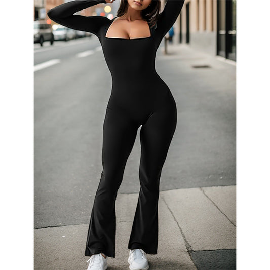 Dame Figurtilpasset Longsleeve Jumpsuit med elegant V-udskæring og bredt ben Stilla