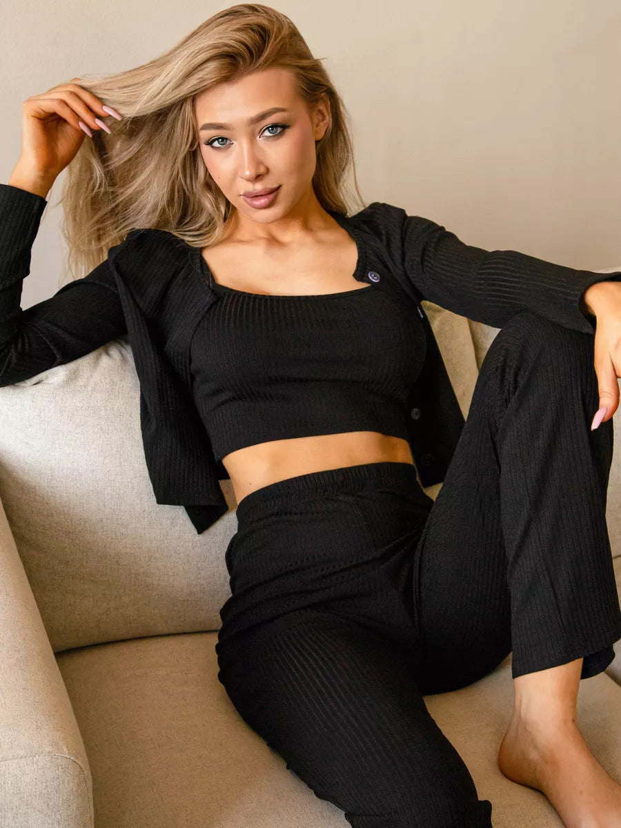 Dame afslappet og elegant lounge-sæt med ribstruktur Stilla