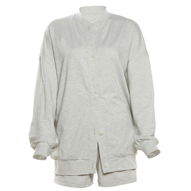 Dame Casual Snit Sweat Suit med Knapliste og brede Ærmer Stilla