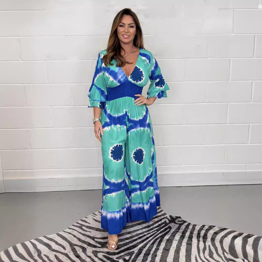 Dame Casual Jumpsuit med brede ben og raffinerede ærmedetaljer Stilla