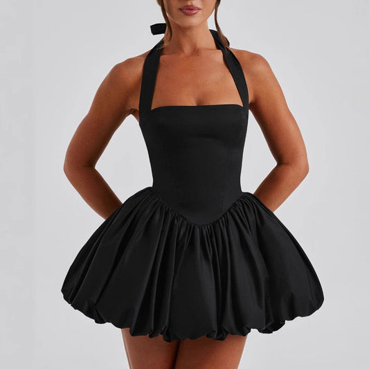 Dame A-linje kjole med svingende nederdel og halterneck Stilla