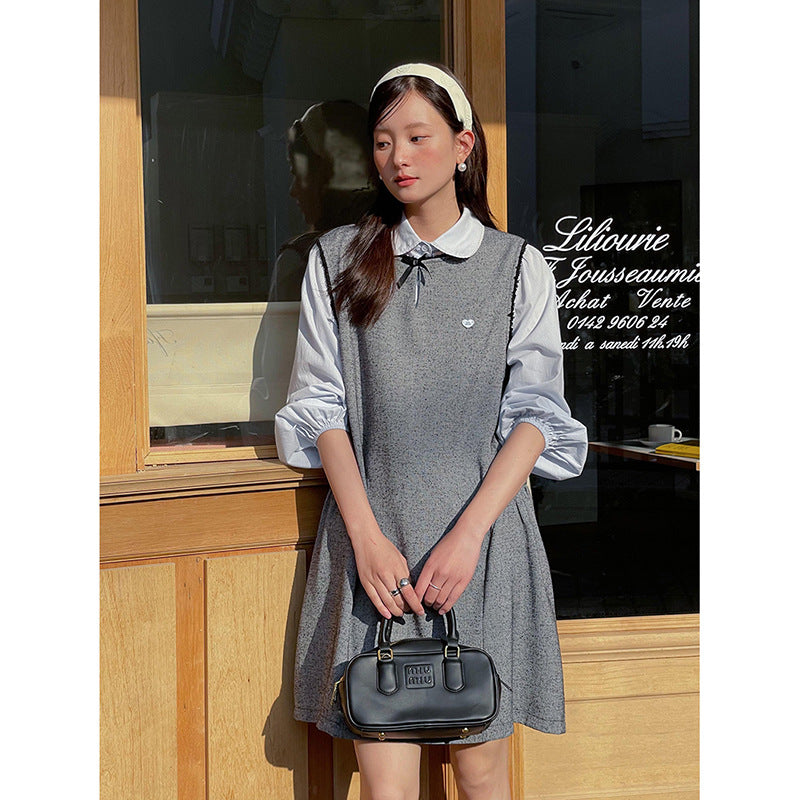 Dame afslappet kjole med vintage-inspiration og høj krave Stilla