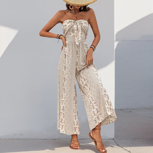 Femme Bohemian Strapless Maxikjole med elegant bundet bælte Stilla