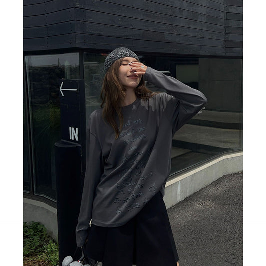 Dame afslappet longsleeve t-shirt med kreativt trykdesign Stilla