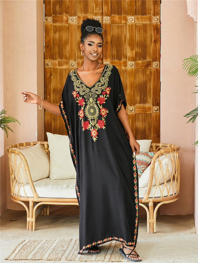 Dame elegant Kaftan med kunstnerisk floral broderi Stilla