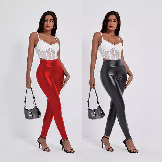 Dame Figurtilpassede Højtaljede Leggings i Kunstlæder Stilla