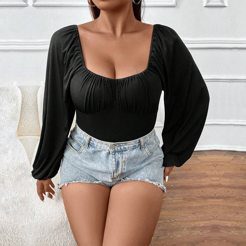 Dame figursyet Langærmet Bodysuit med rynkede detaljer Stilla
