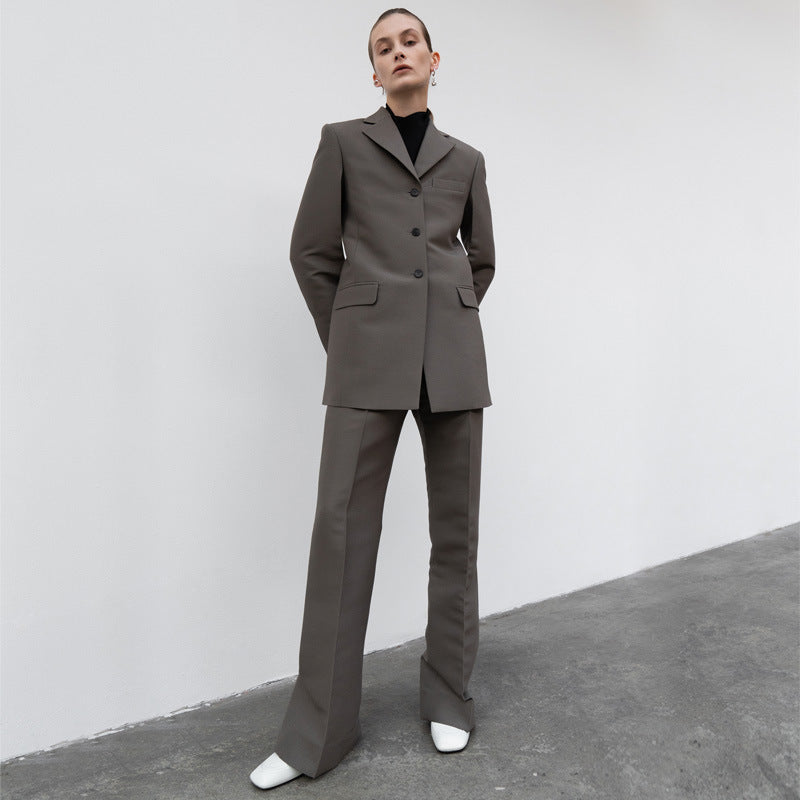 Dame Elegant Business-jakkesæt med moderne snit og smalt revers Stilla