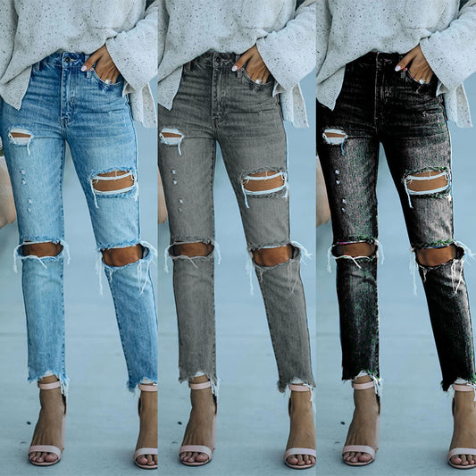 Dame distressed jeans med høj talje Stilla