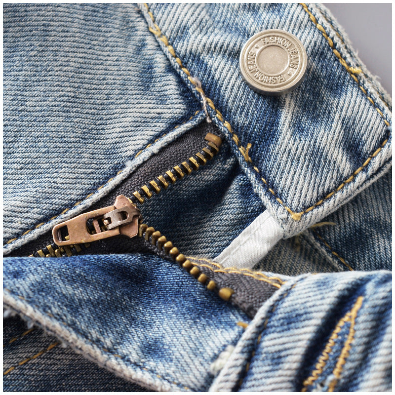 Dame Denim-shorts med frynset detaljer og elastisk talje Stilla