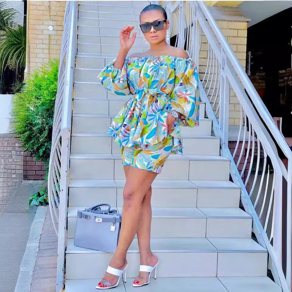 Dame Elegant Boho-sæt med bred top og shorts Stilla